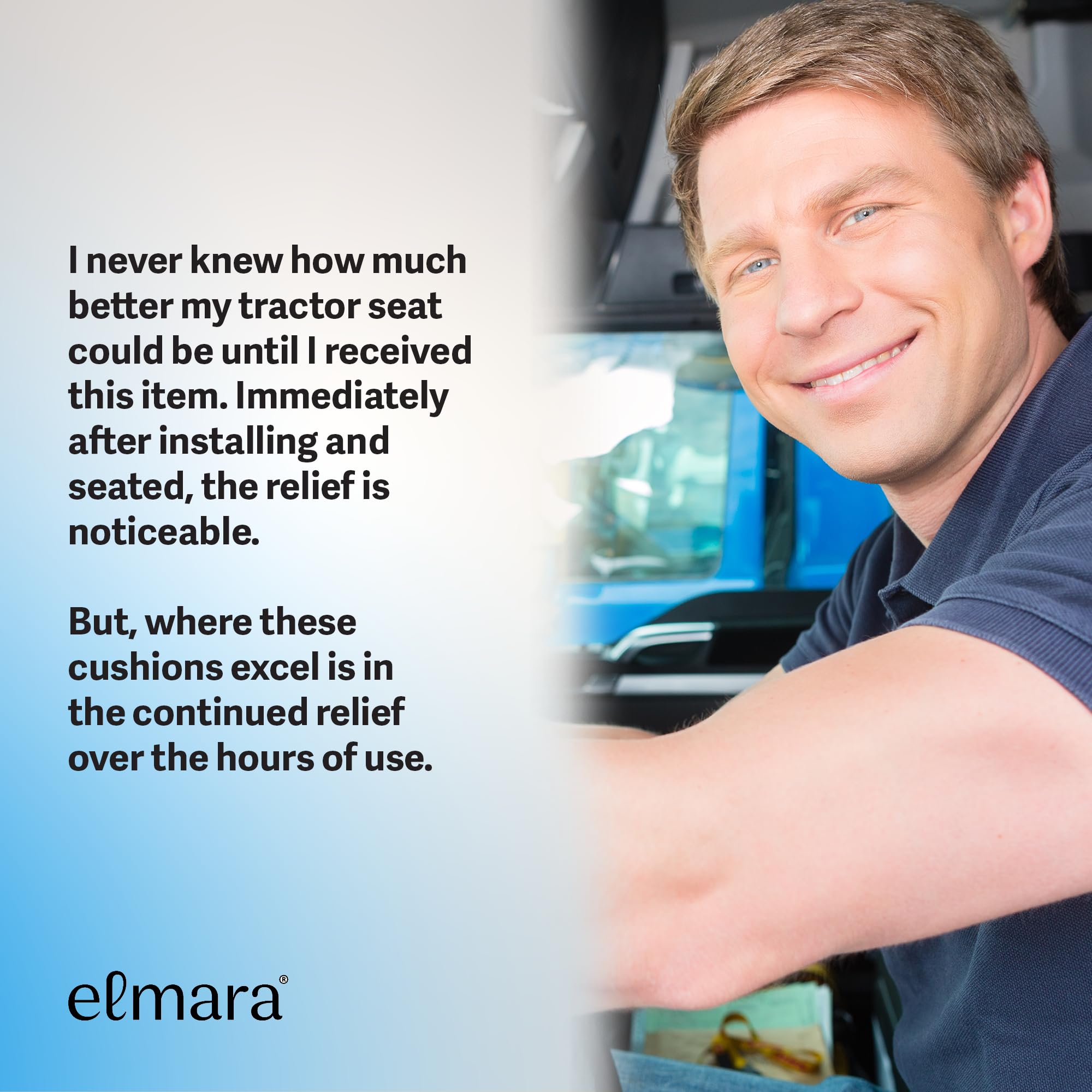 Elmara fit for most semi-truck seats with durable construction that retains shape.
