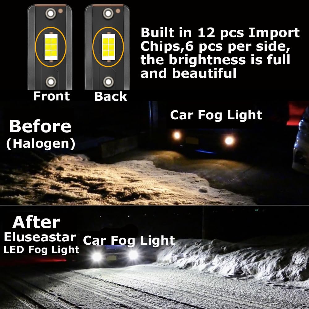 Eluseastar 6500K cool white light for clear nighttime visibility.