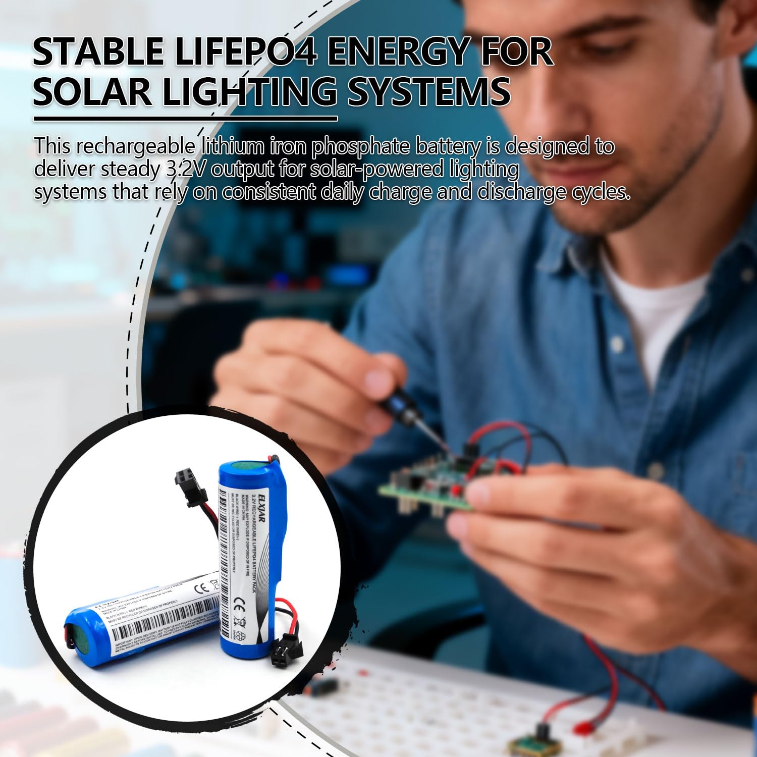 Elxjarcell packaging includes two batteries with a 24-month warranty.