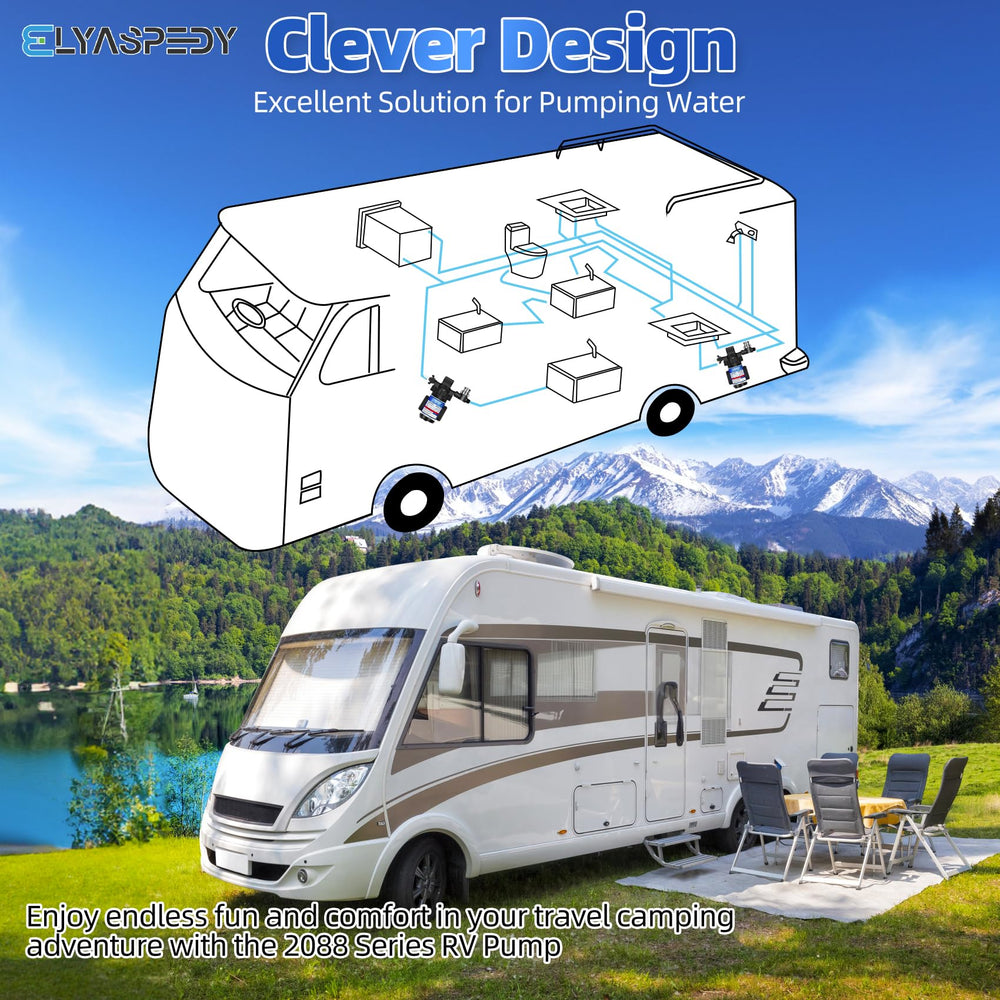 Elyaspedy 12V DC RV pump runs with low noise for a calmer campsite.