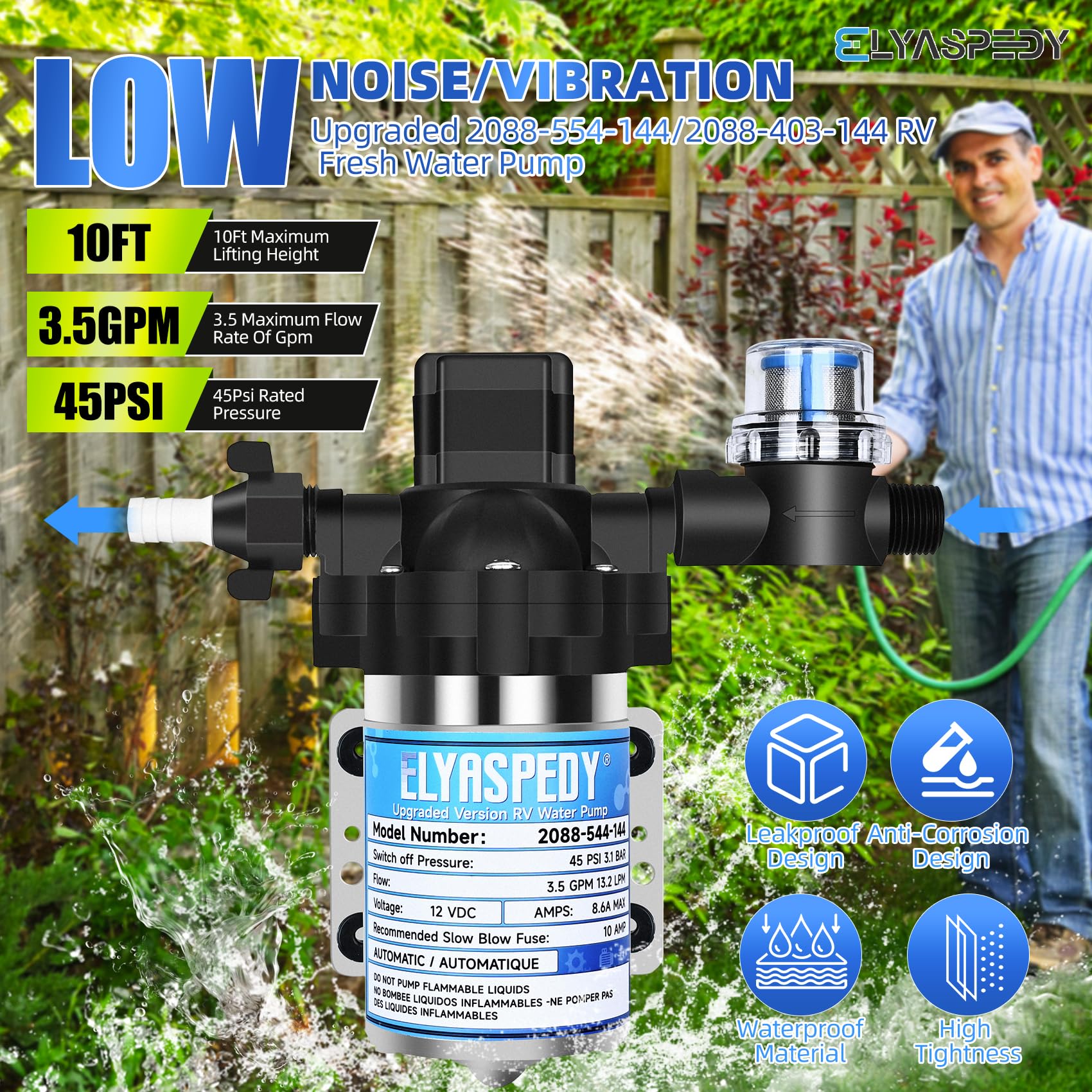 Elyaspedy RV pump detachable filters promote clean, filtered water supply.