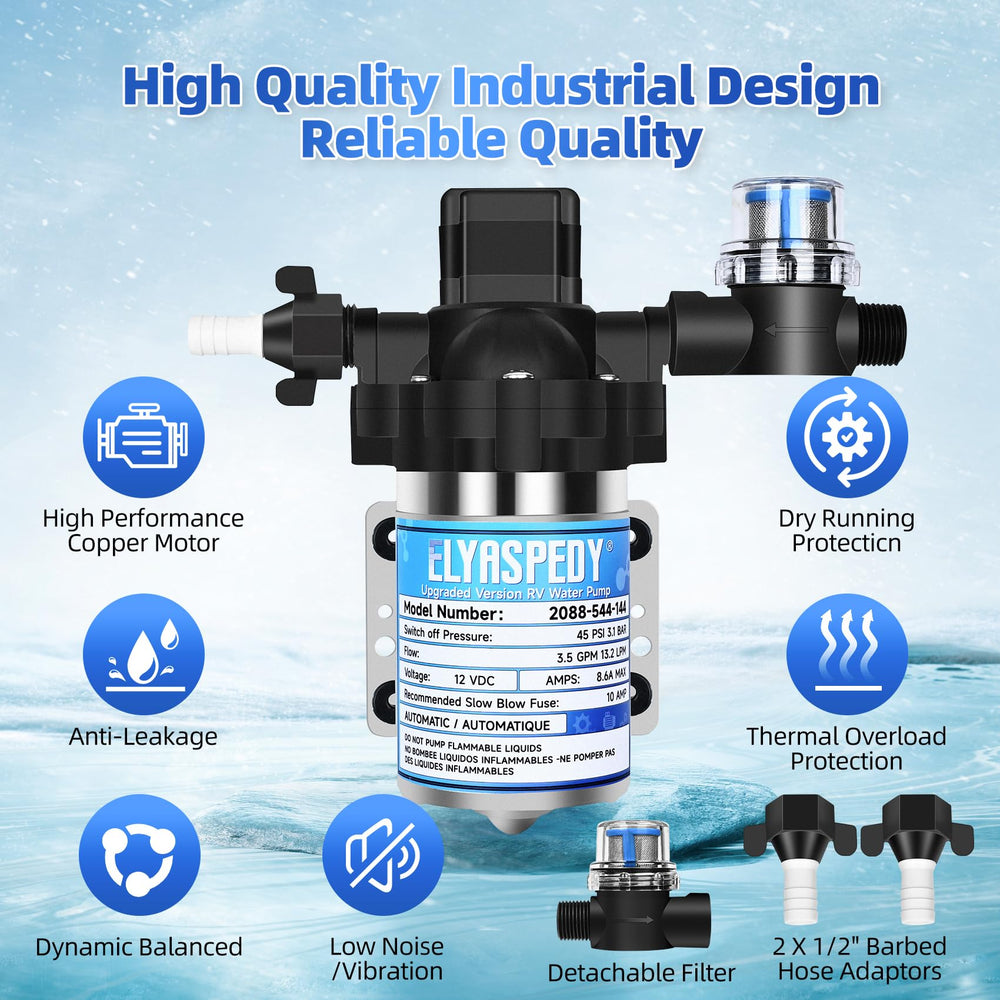 Elyaspedy RV pump operates quietly for uninterrupted RV living.