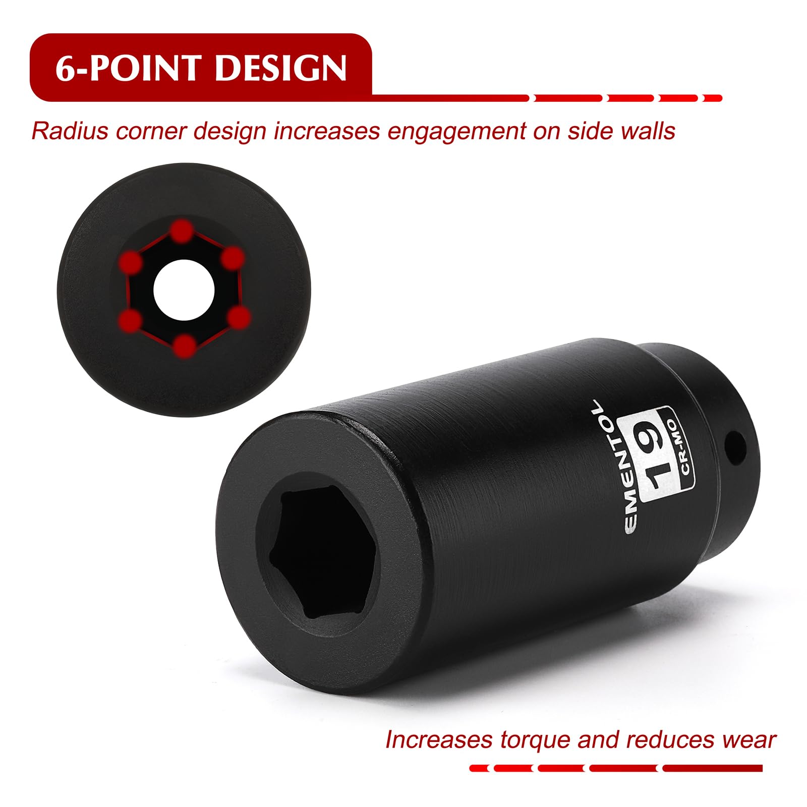 EMENTOL six-point design provides stronger grip on stubborn bolts