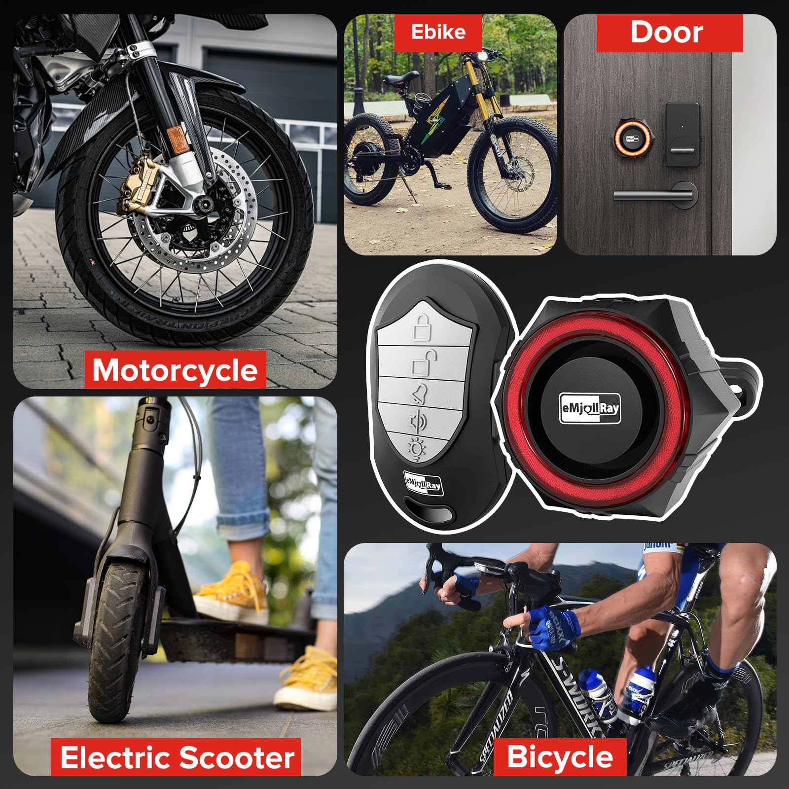 eMjollRay bike alarm versatile for bicycles, e-bikes, motorcycles, more