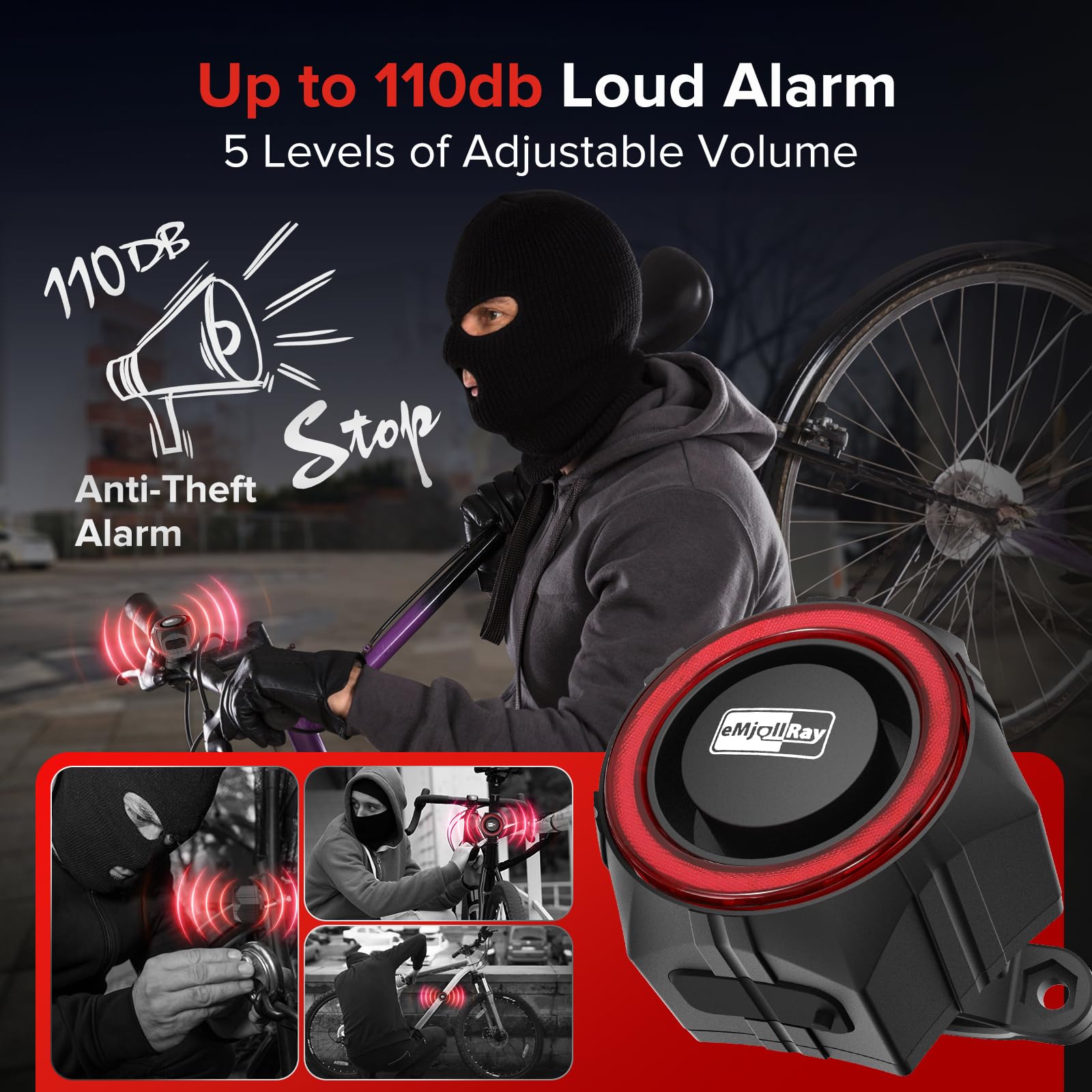 eMjollRay bike alarm remote control for easy arm and disarm