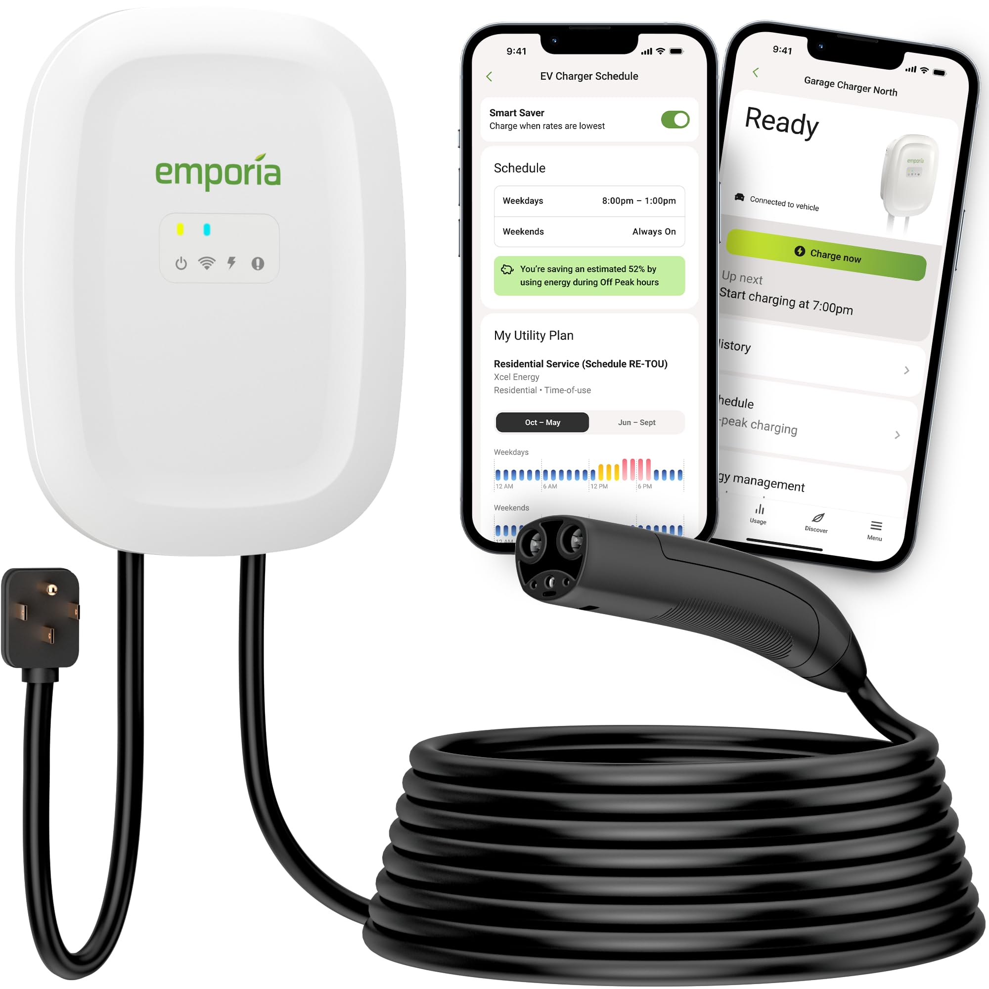 EMPORIA Level 2 EV Charger front faceplate with NACS port for Tesla compatibility