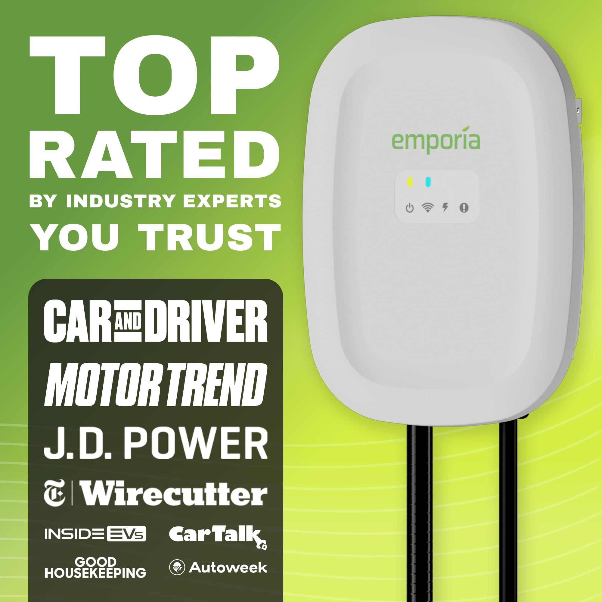 EMPORIA Level 2 EV Charger NEMA 14-50P connection for flexible installation