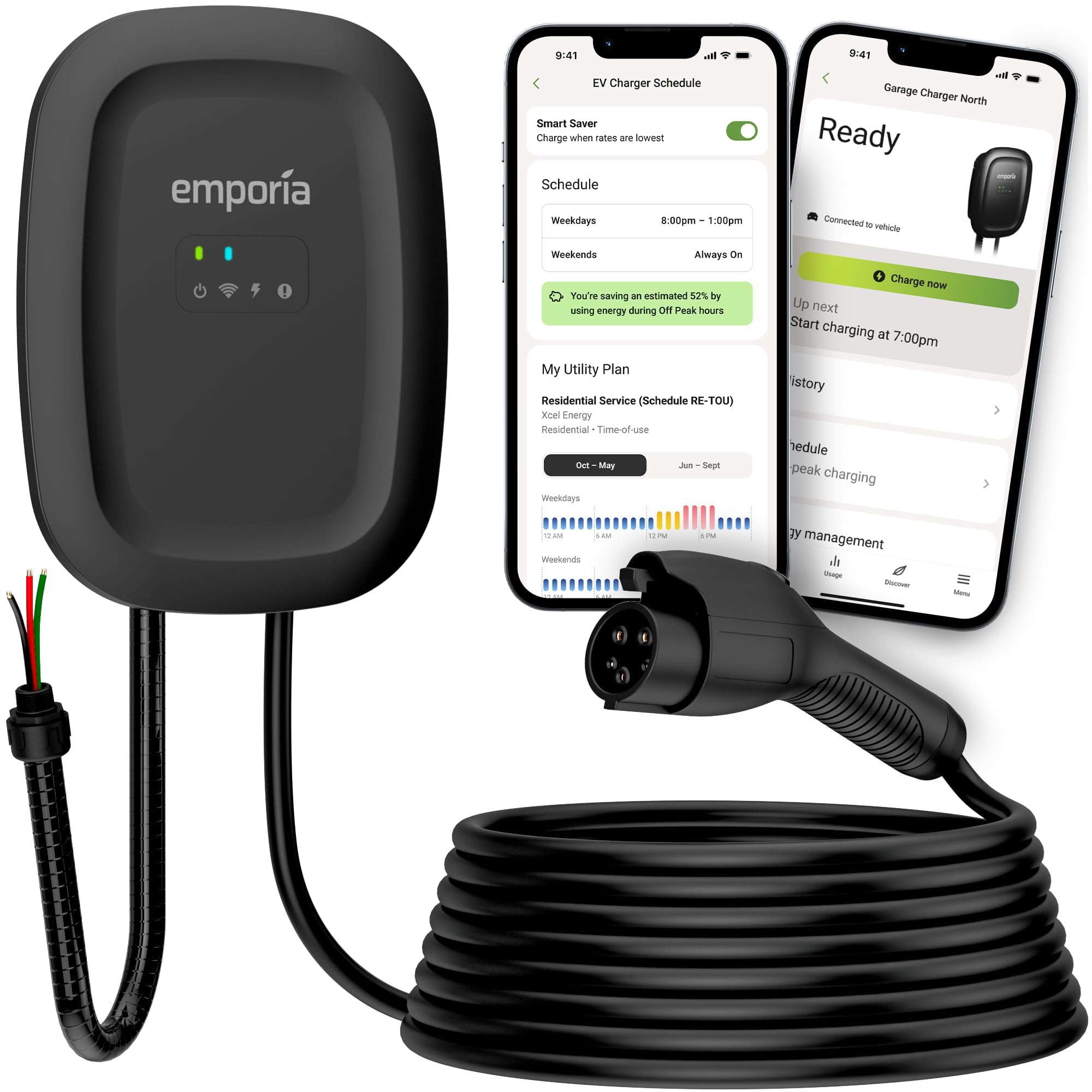 Emporia Level 2 EV Charger front view in black for fast home charging