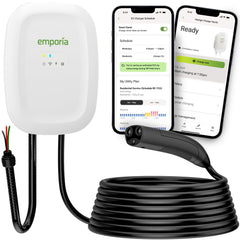 Emporia Level 2 EV Charger front view shows NACS compatibility for Tesla.