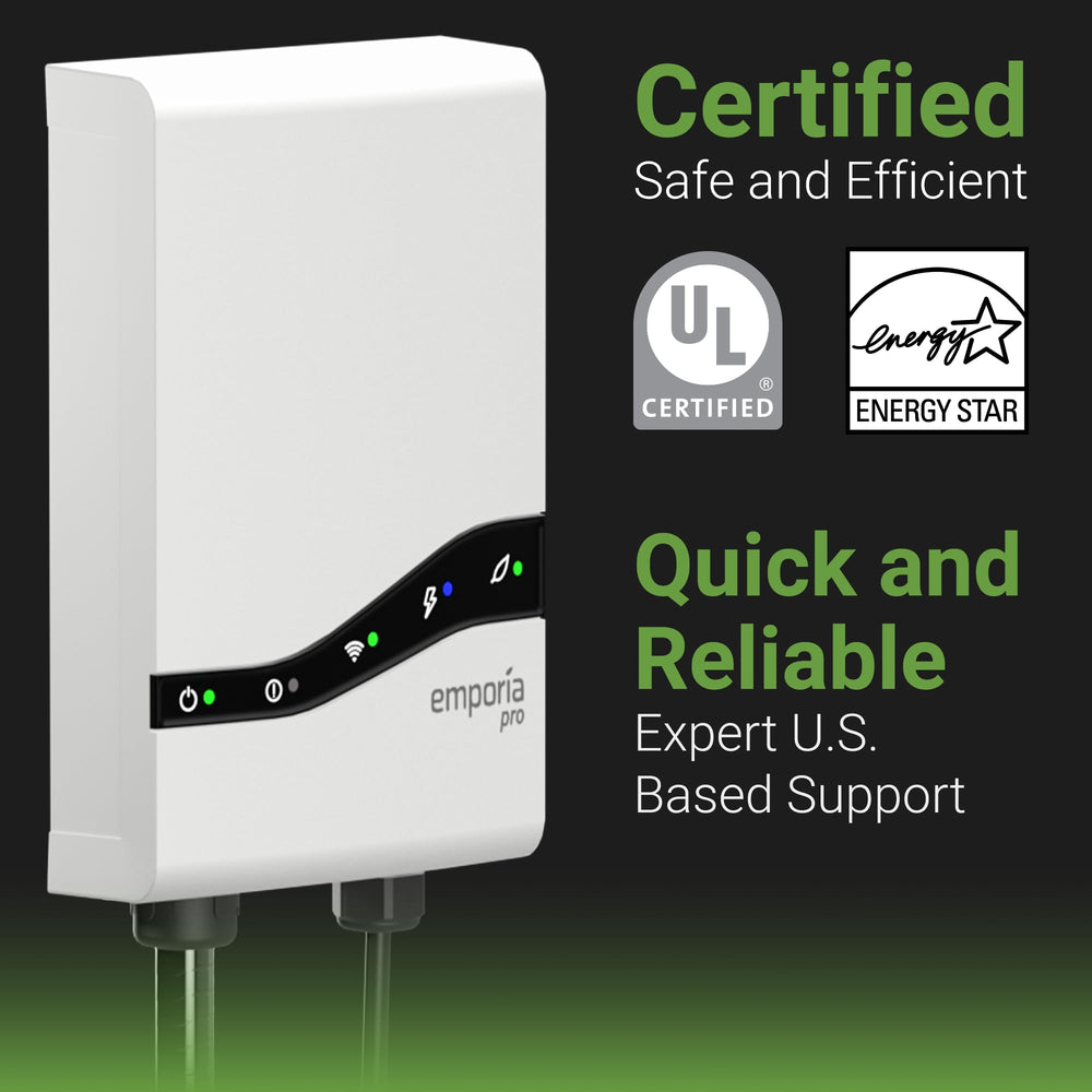EMPORIA Pro Level 2 EV Charger weather-resistant housing supports outdoor-friendly use.