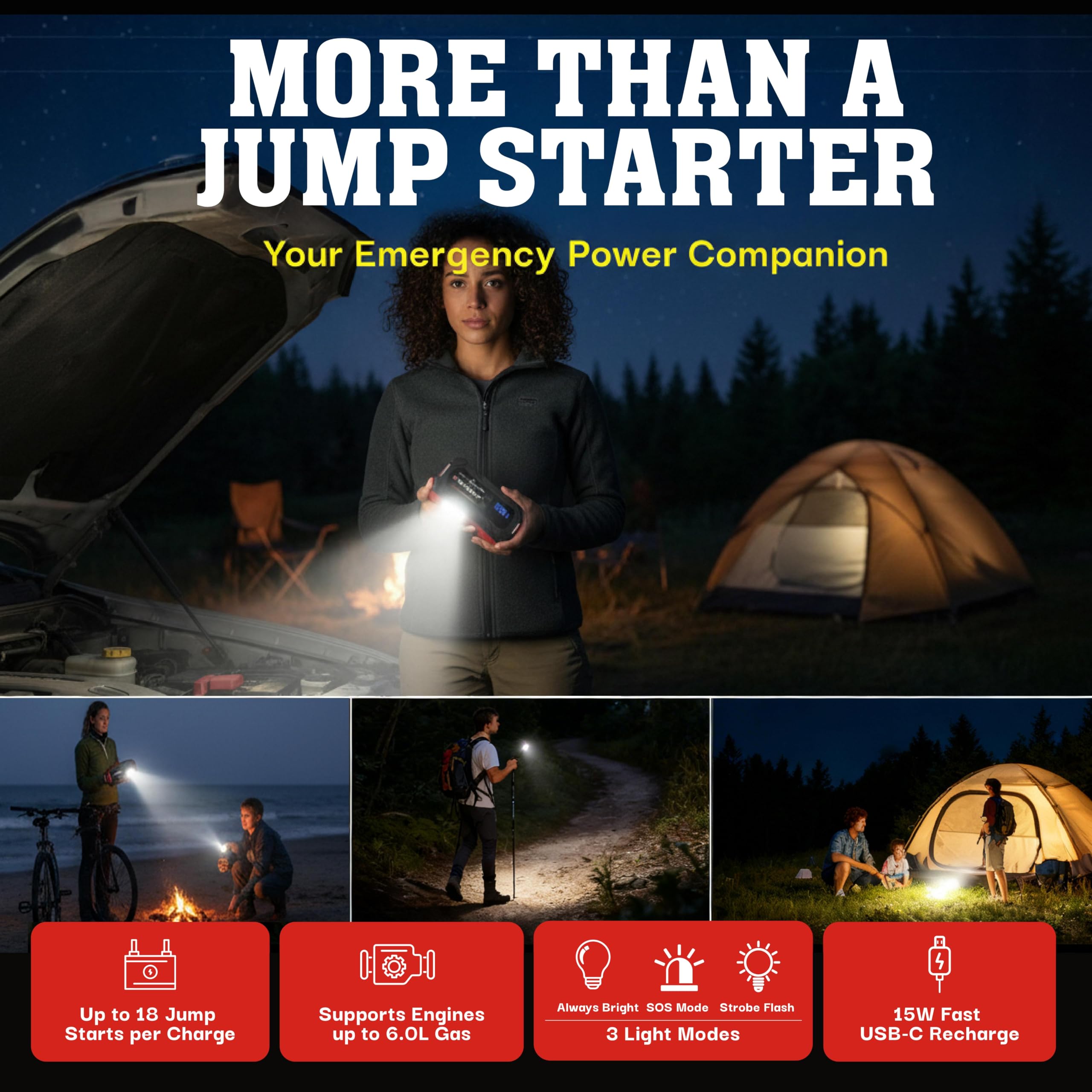 EMSON Bullseye XL in-use scenario showing roadside jump start.