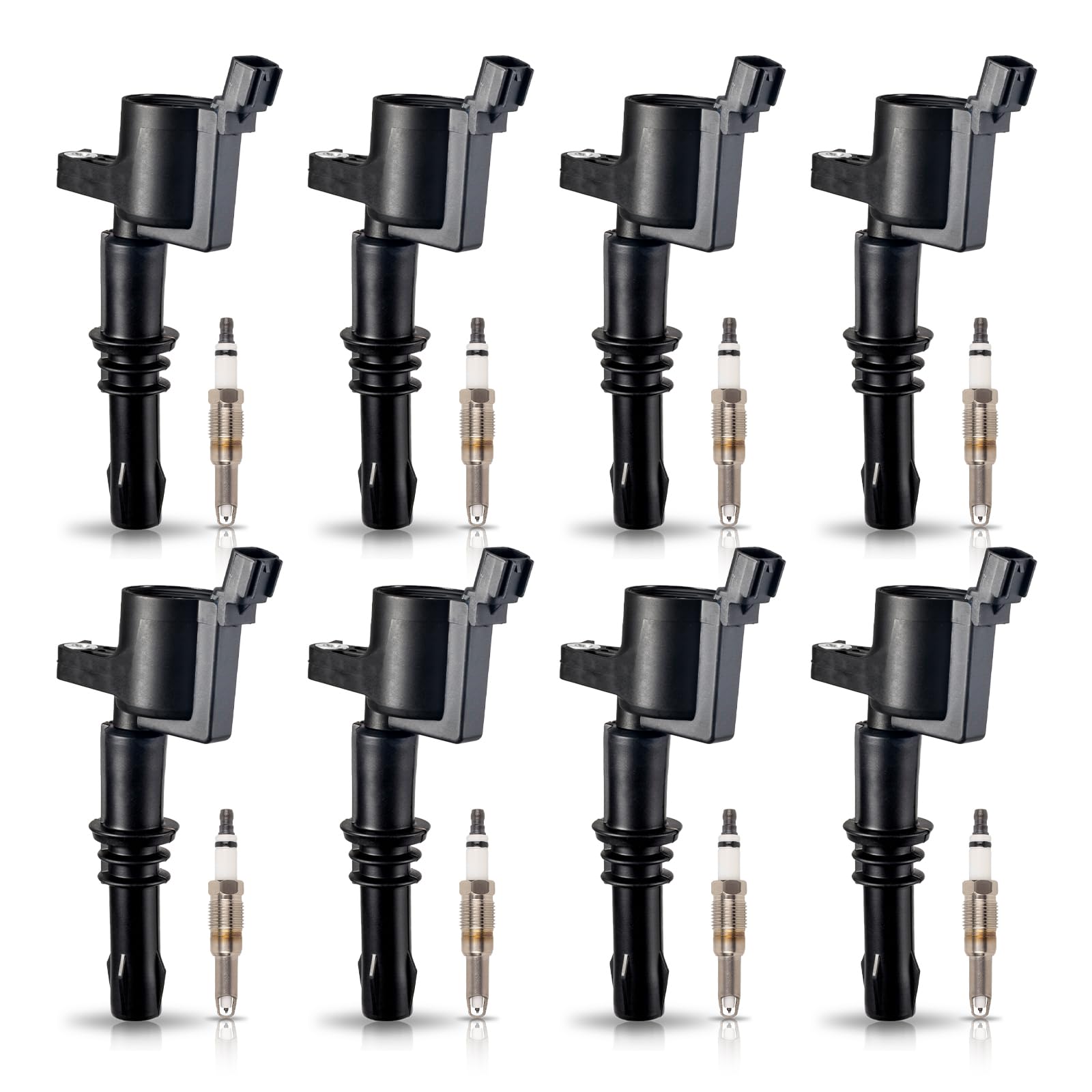 ENA eight-pack ignition coils with black boots for Ford 5.4L V8—reliable ignition.