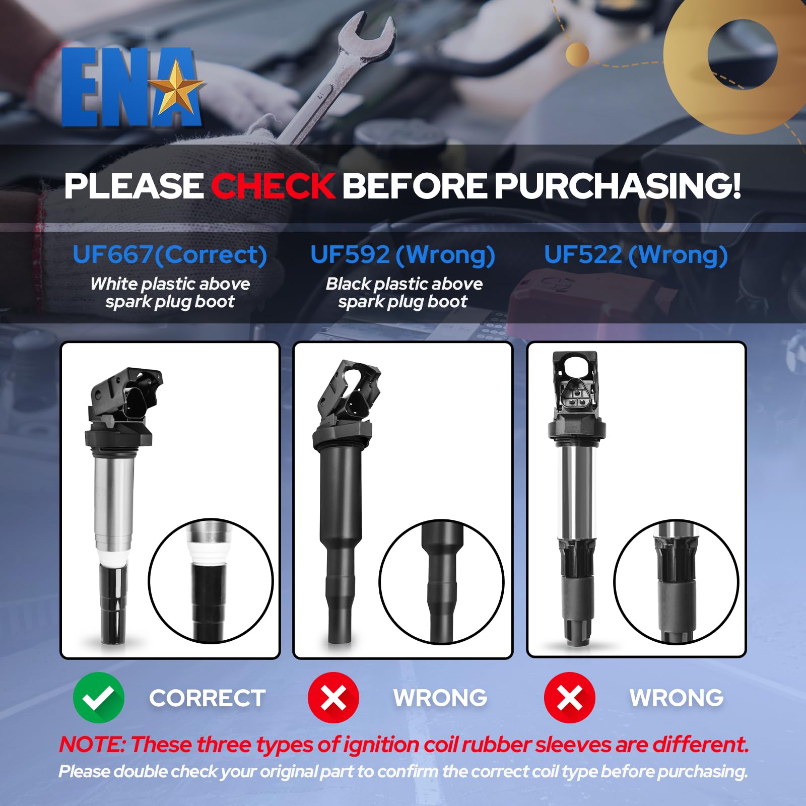 BMW compatibility chart for ENA coil pack shows supported models.