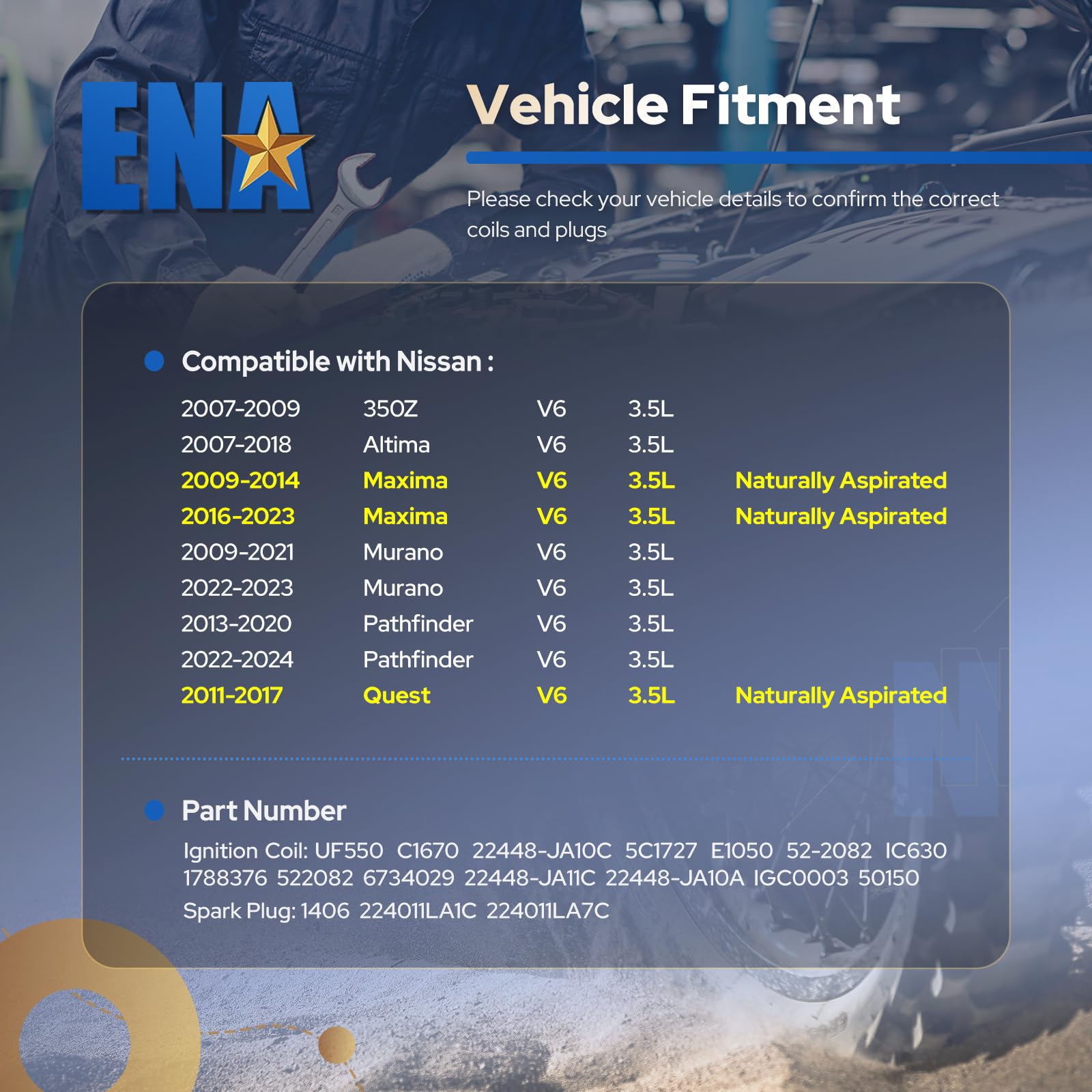 ENA compatibility chart demonstrating broad 3.5L V6 vehicle coverage