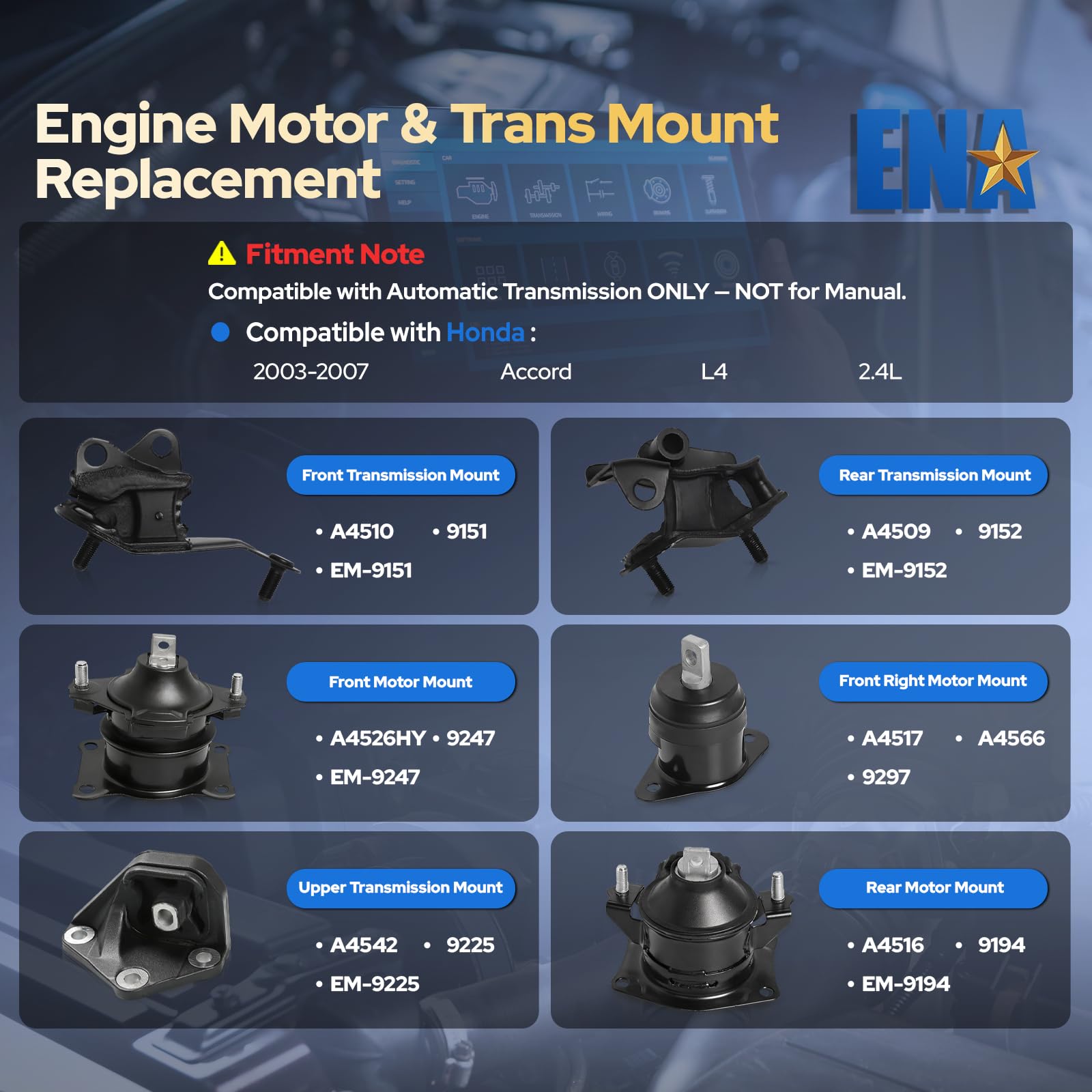 ENA engine front-right motor mount shown for Honda Accord stability