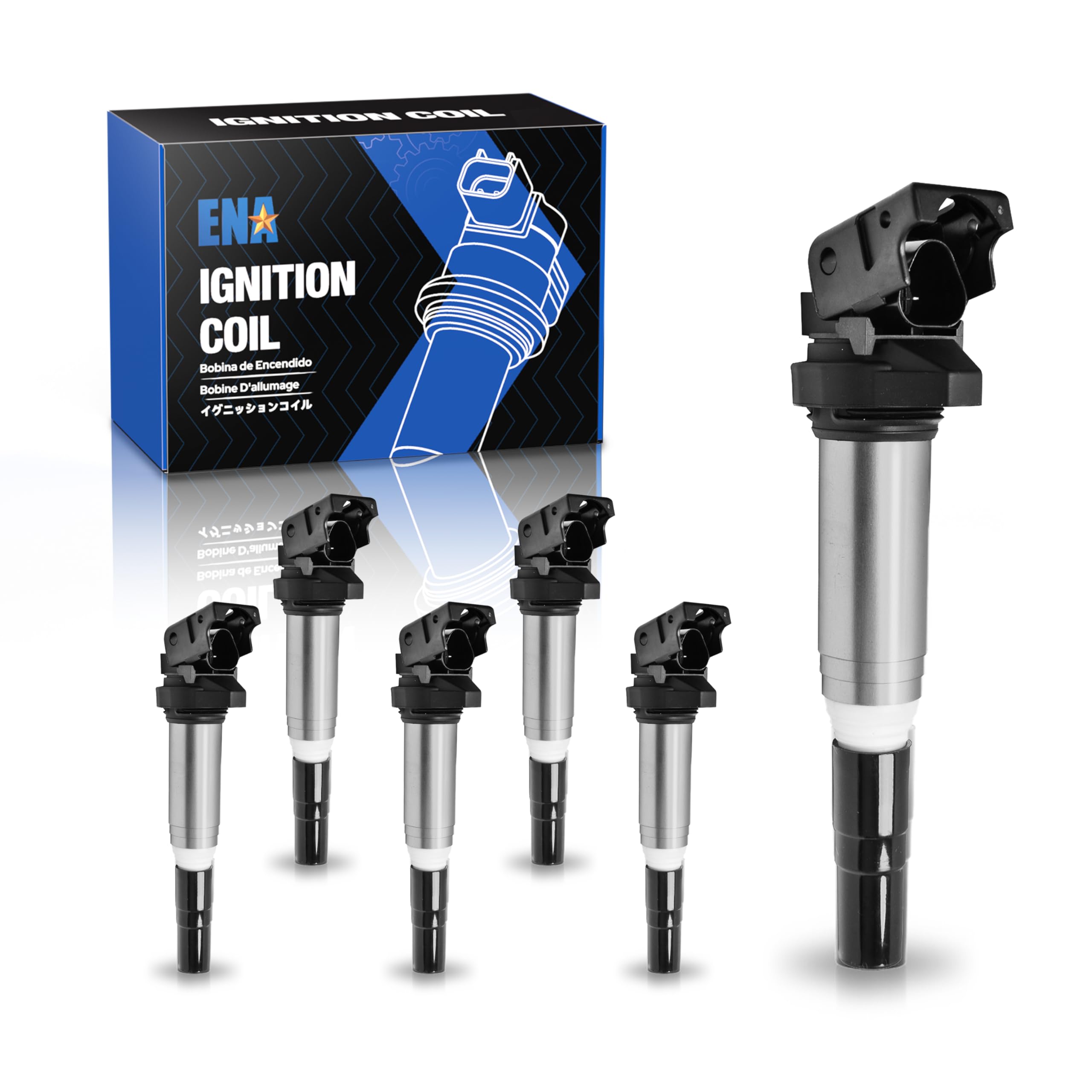 ENA ignition coil set for BMW six-pack replacement option.
