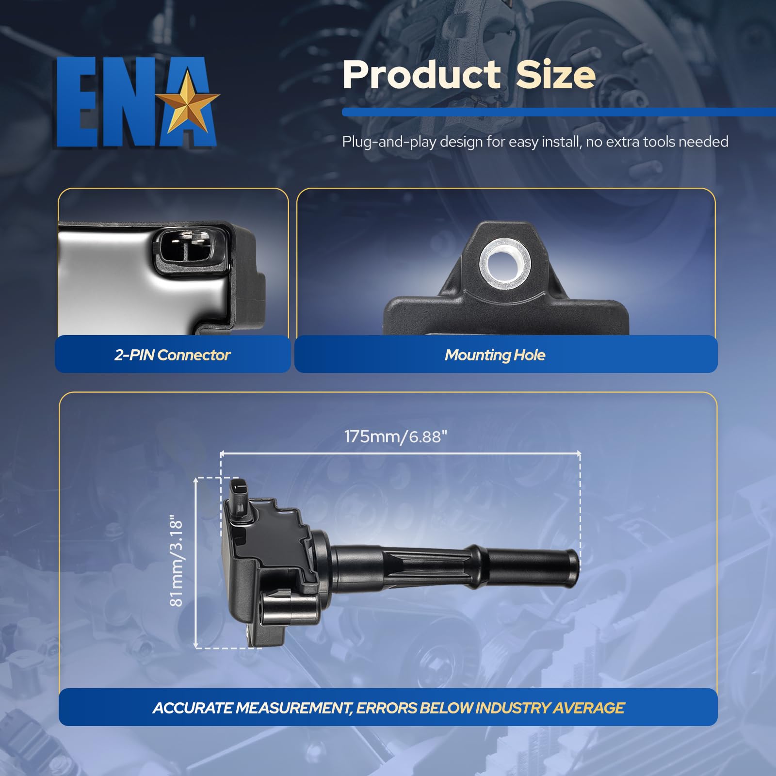 Durable black housing on ENA ignition coil pack resists wear.