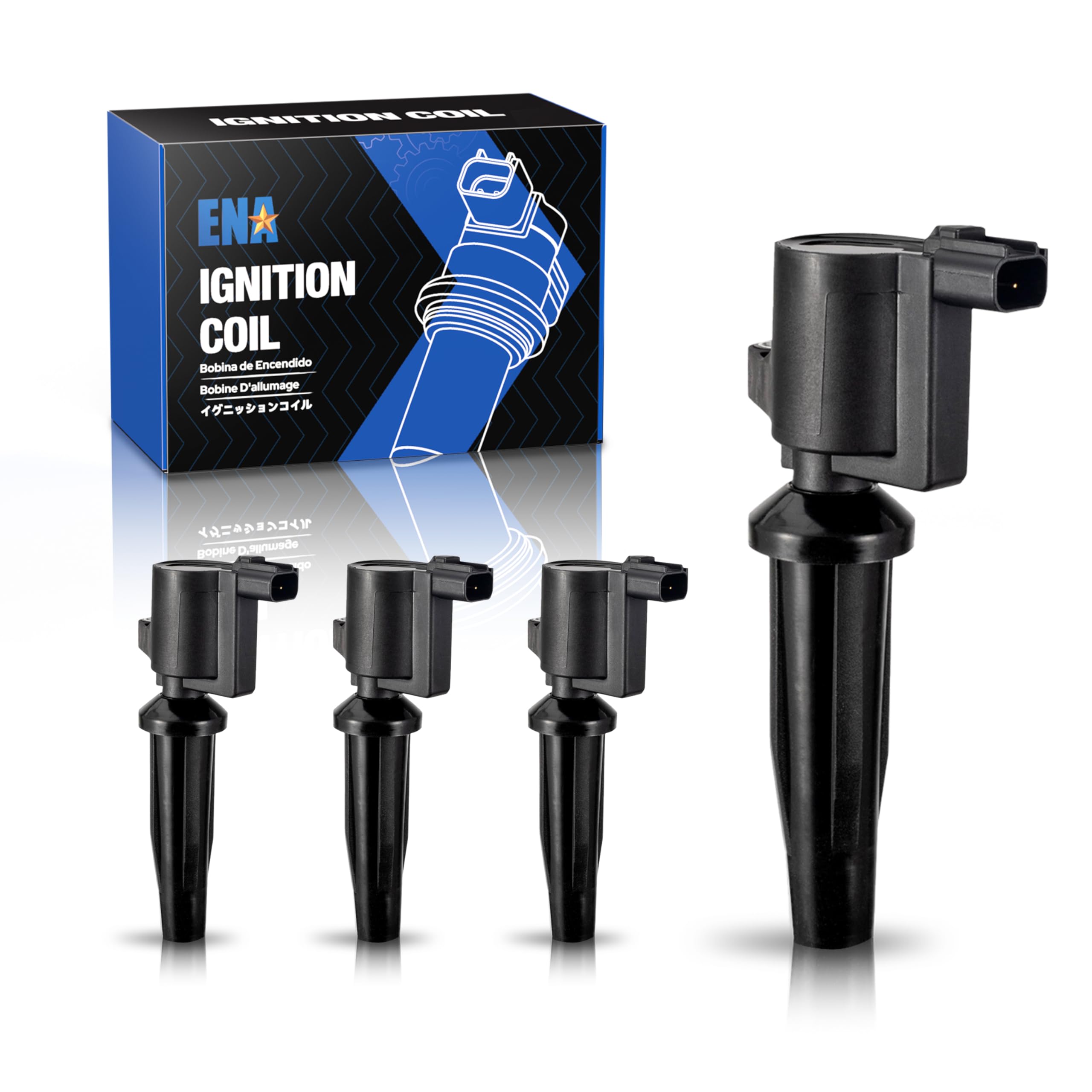 ENA ignition coil pack set, front view, ready for quick, reliable installation.