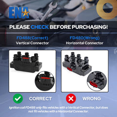 ENA ignition coil pack with vehicle fitment label helps quick identification.