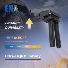 ENA ignition coils eight-pack in Challenger front view for 5.7L HEMI compatibility