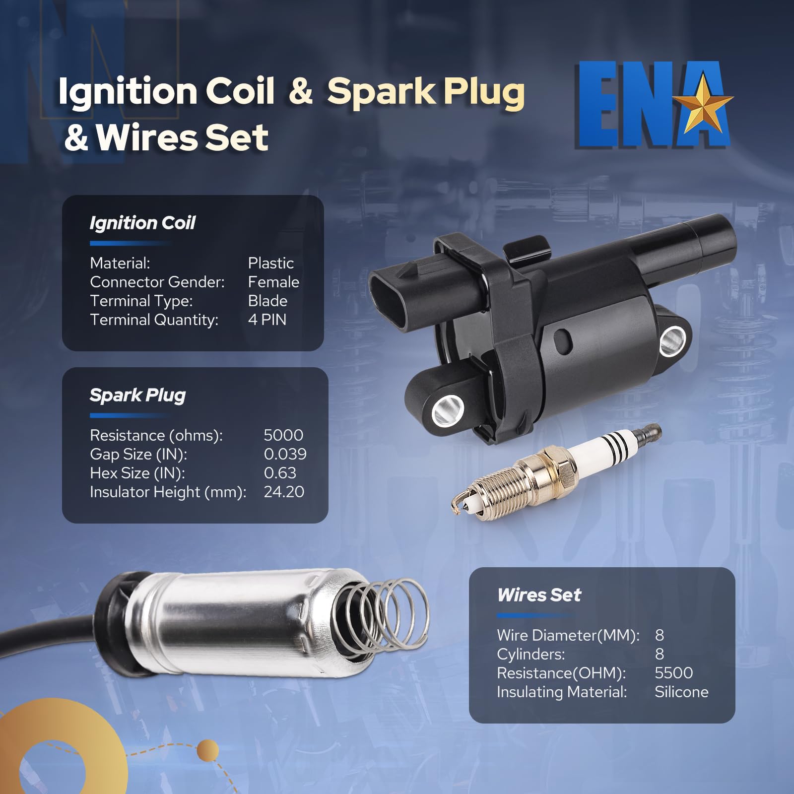 ENA ignition coils closeup, heat resistant housing for long life.