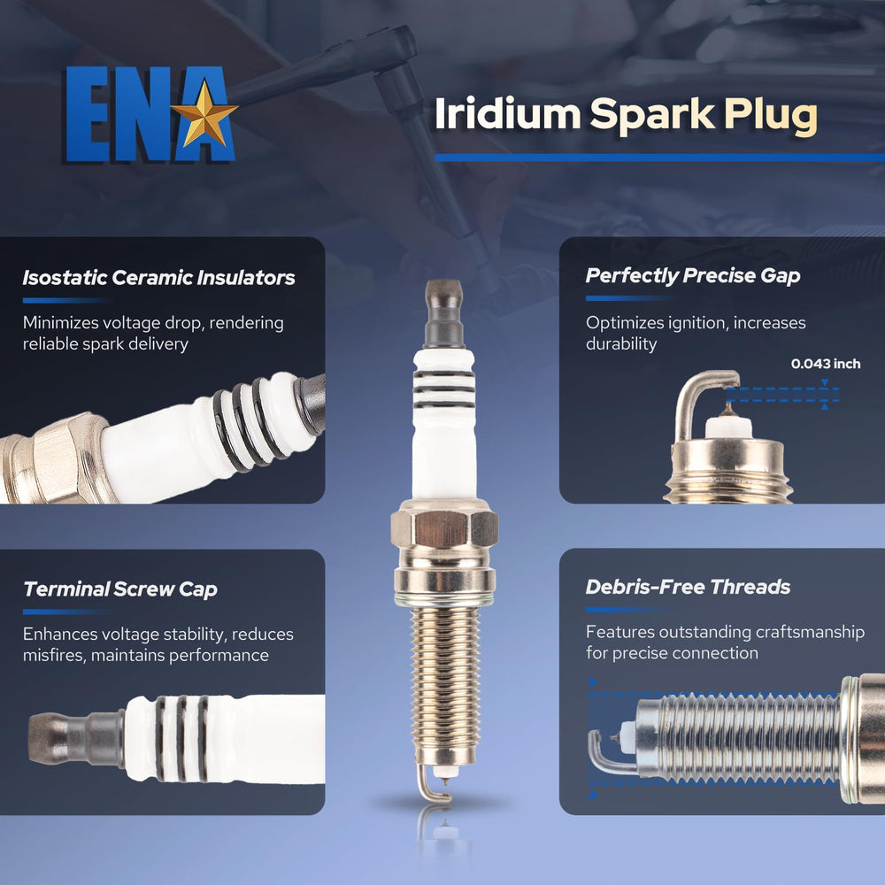 Close-up of ENA spark plug iridium tip for durability.