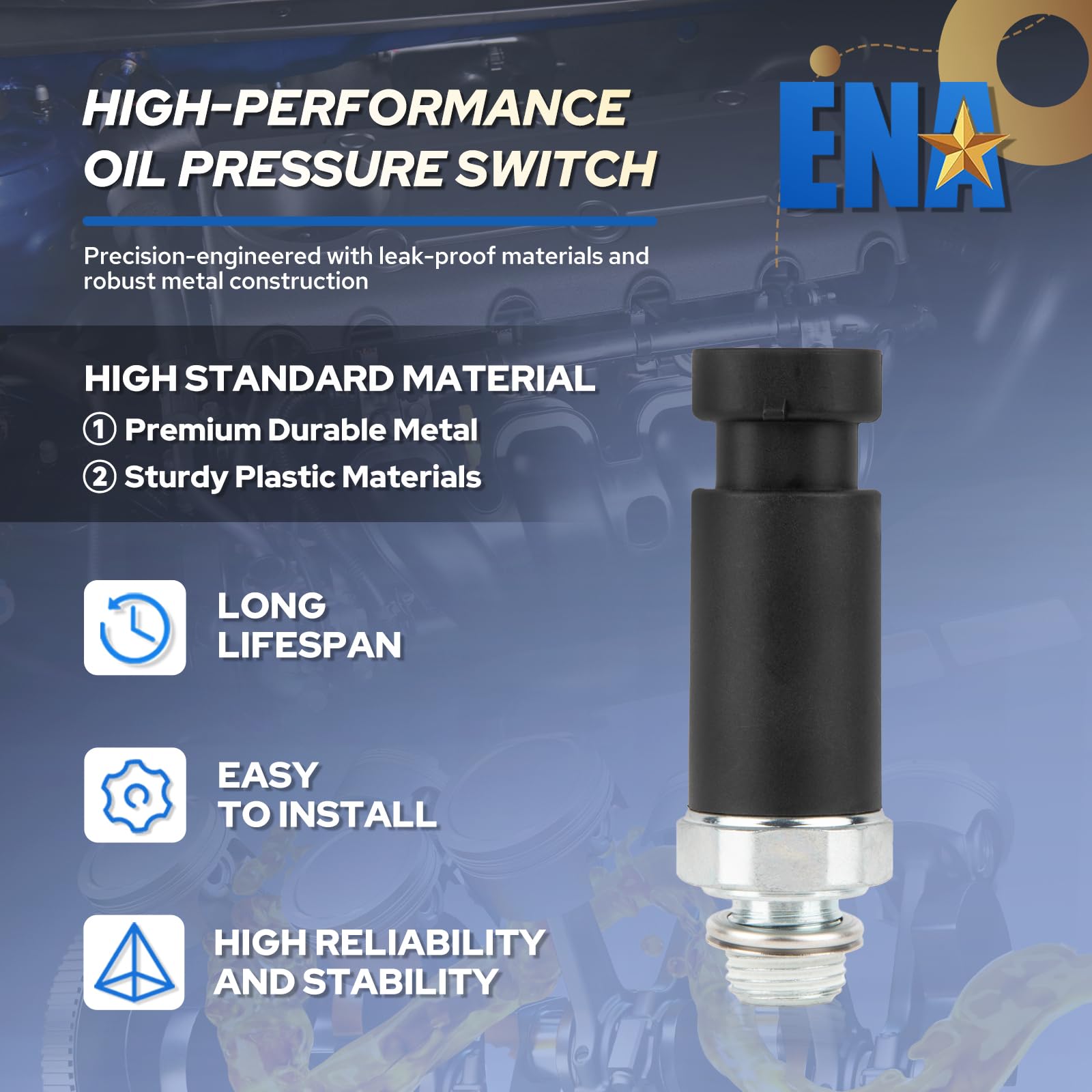 ENA oil pressure sensor switch installation view in a GM engine bay