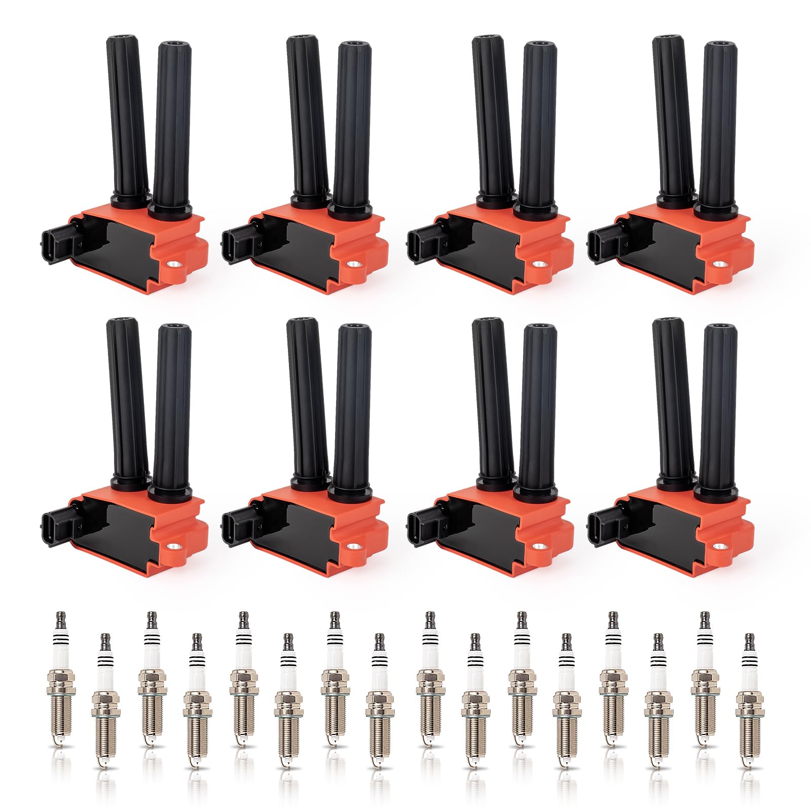 ENA eight-pack red ignition coils close-up demonstrates durable ignition performance.