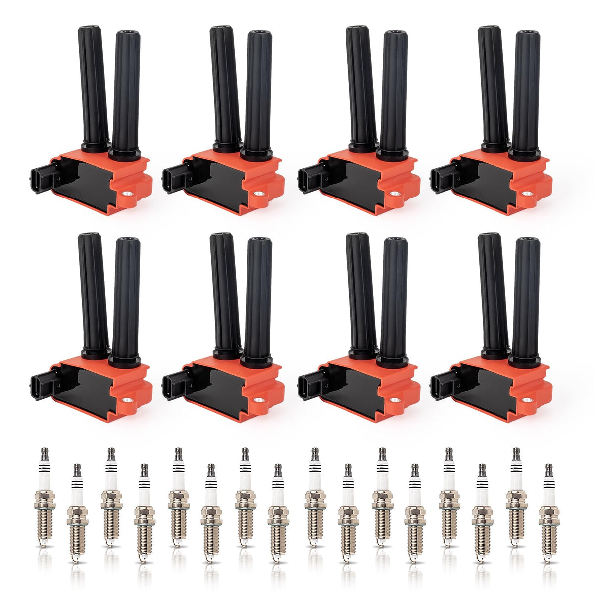 ENA eight-pack red ignition coils close-up demonstrates durable ignition performance.