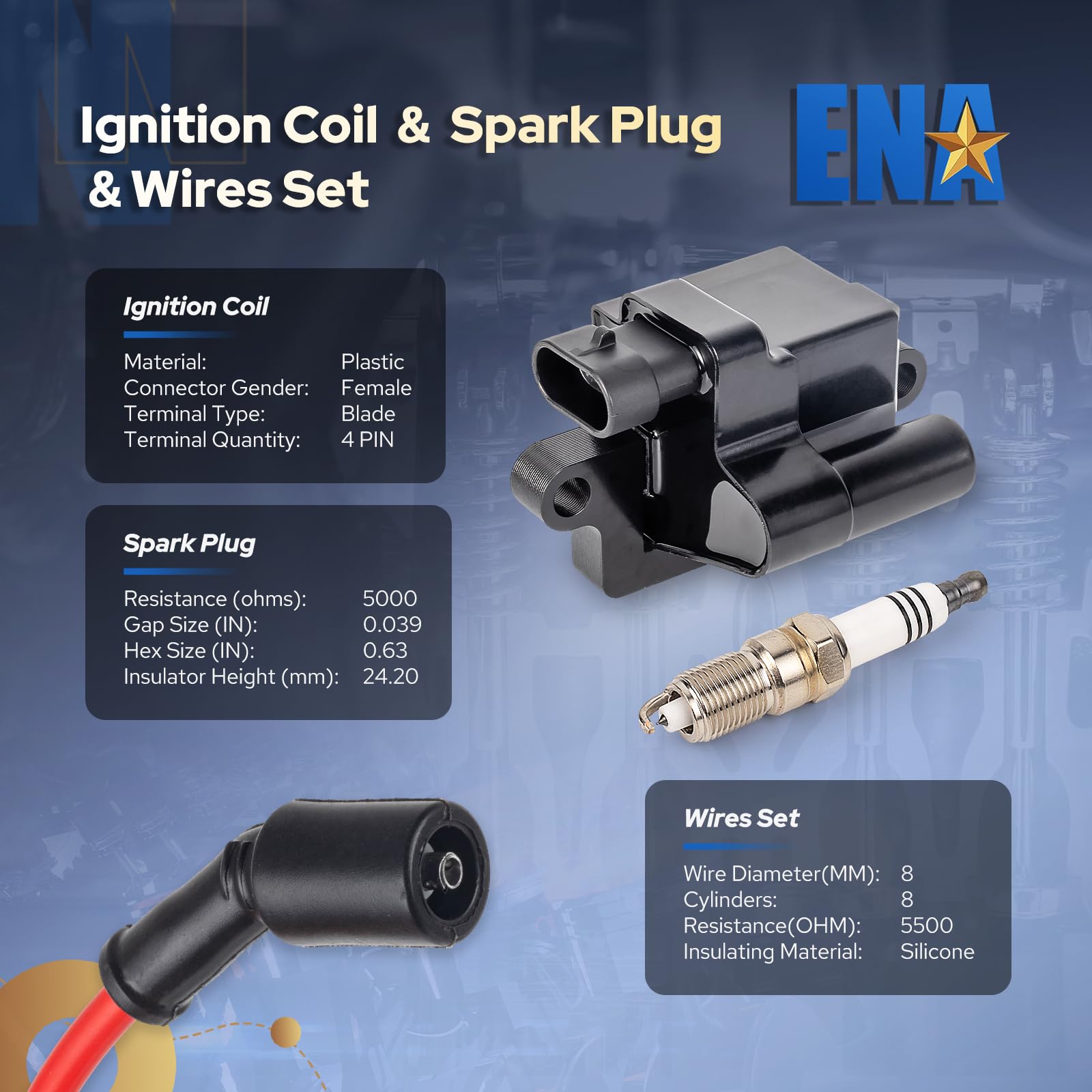 Sierra and Hummer compatible ENA ignition coils installed under the hood.
