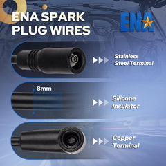 ENA spark plug wire set laid out with wires and connectors.
