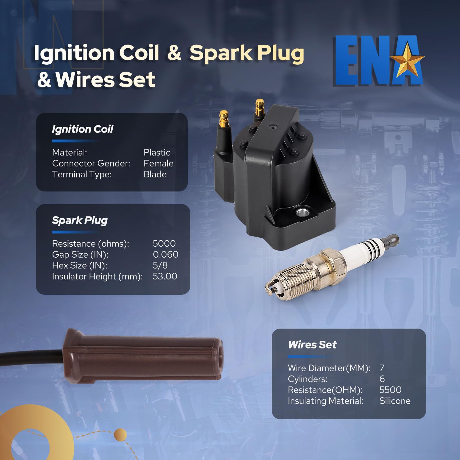 ENA six-pack spark plugs with wires laid out for replacement