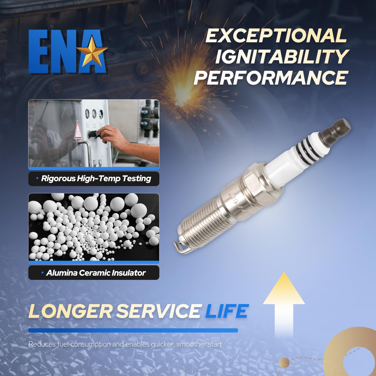 ENA Spark Plugs 16-pack close-up iridium, precision electrode for reliable ignition.