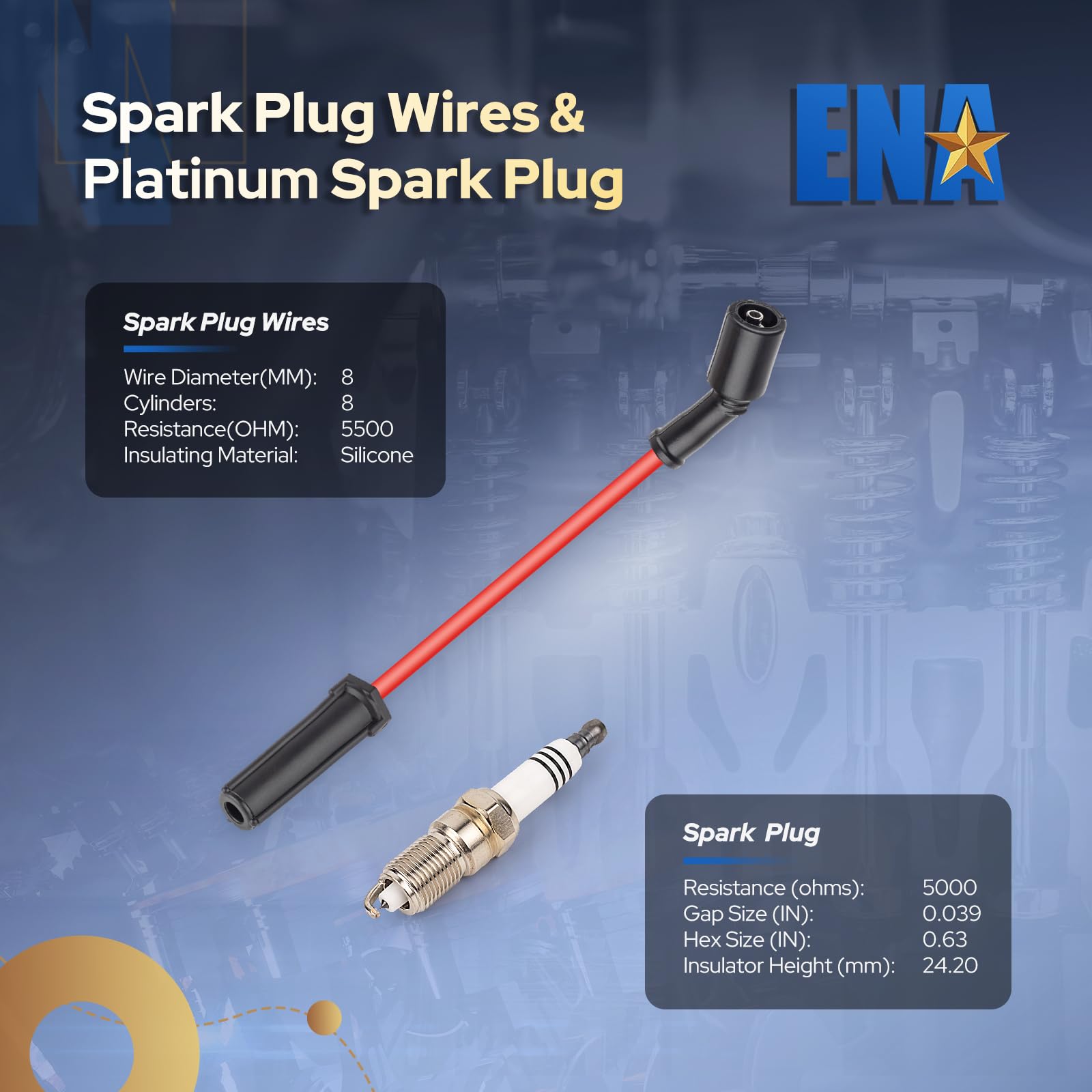 ENA spark plugs with platinum tips for durable ignition
