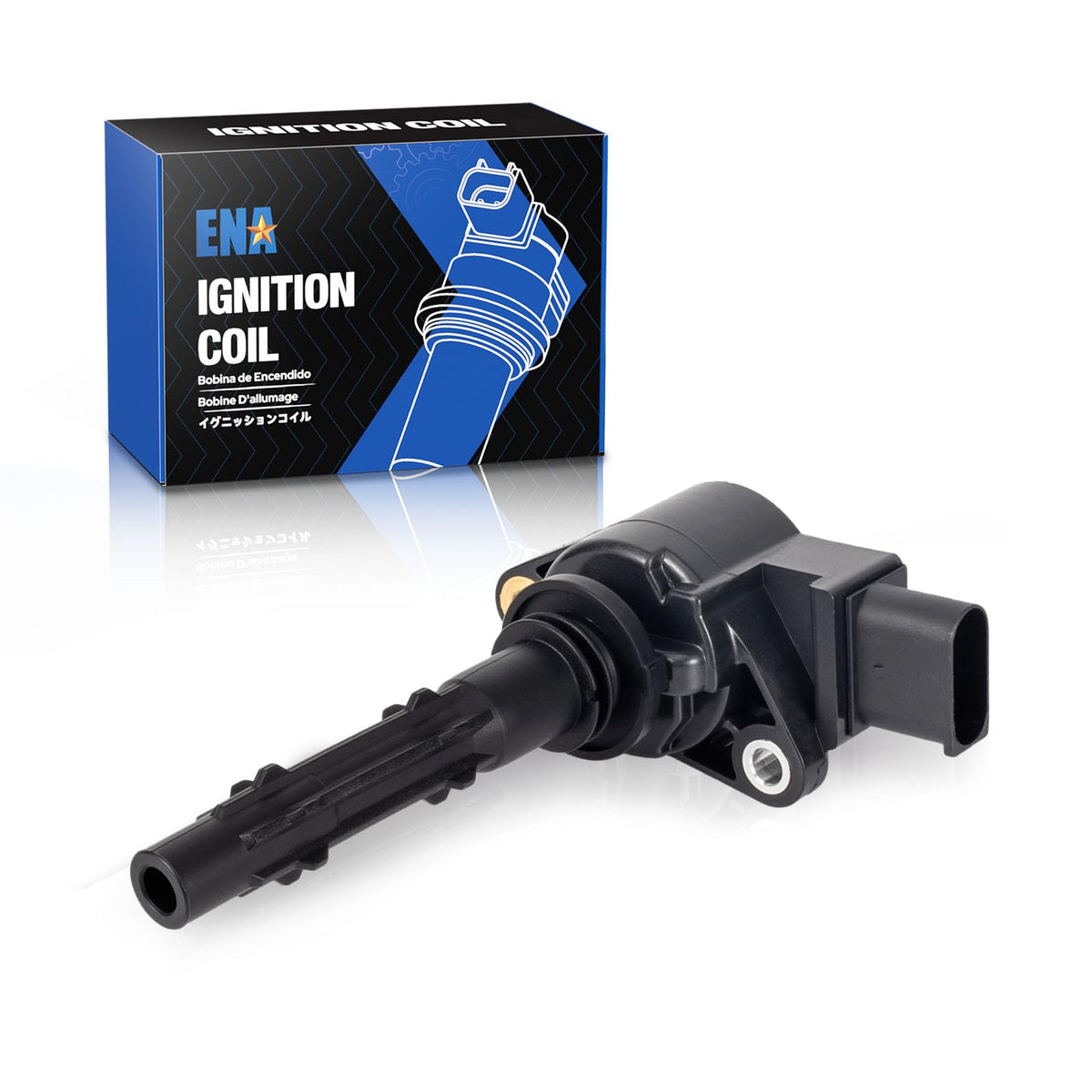ENA UF535 ignition coil pack front view shows plug-and-play design for easy installation.