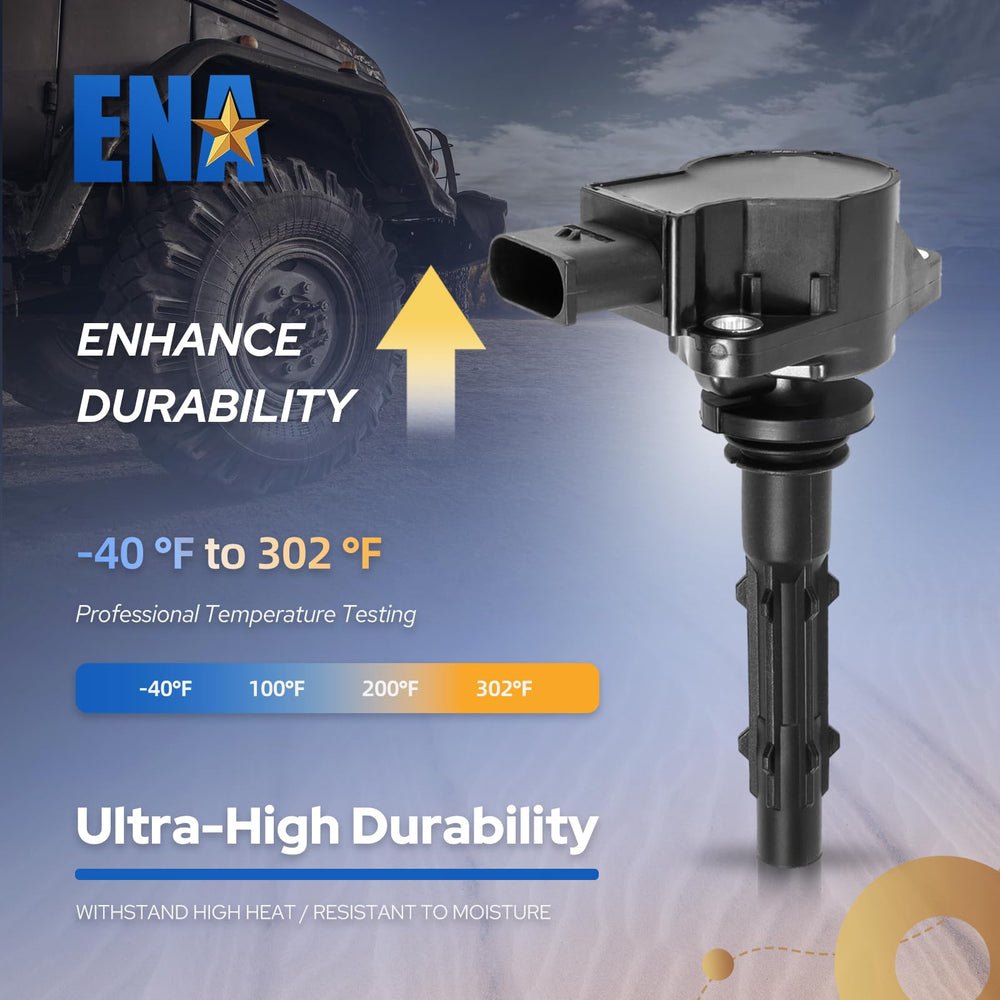 Packaging of ENA UF535 coil pack with included warranty information.