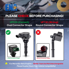 ENA UF535 coil pack side view highlighting compact bolt-on mounting.