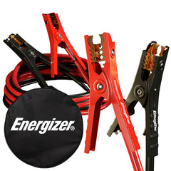 Energizer 25 ft 1-gauge jumper cables bridging two car batteries for a boost