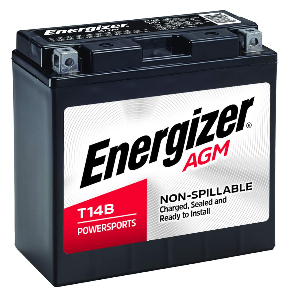 Energizer T14B AGM motorcycle battery out of the box, ready to install.