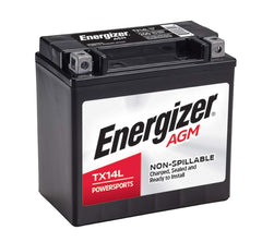 Energizer TX14L AGM motorcycle battery ready to install, delivering instant power.
