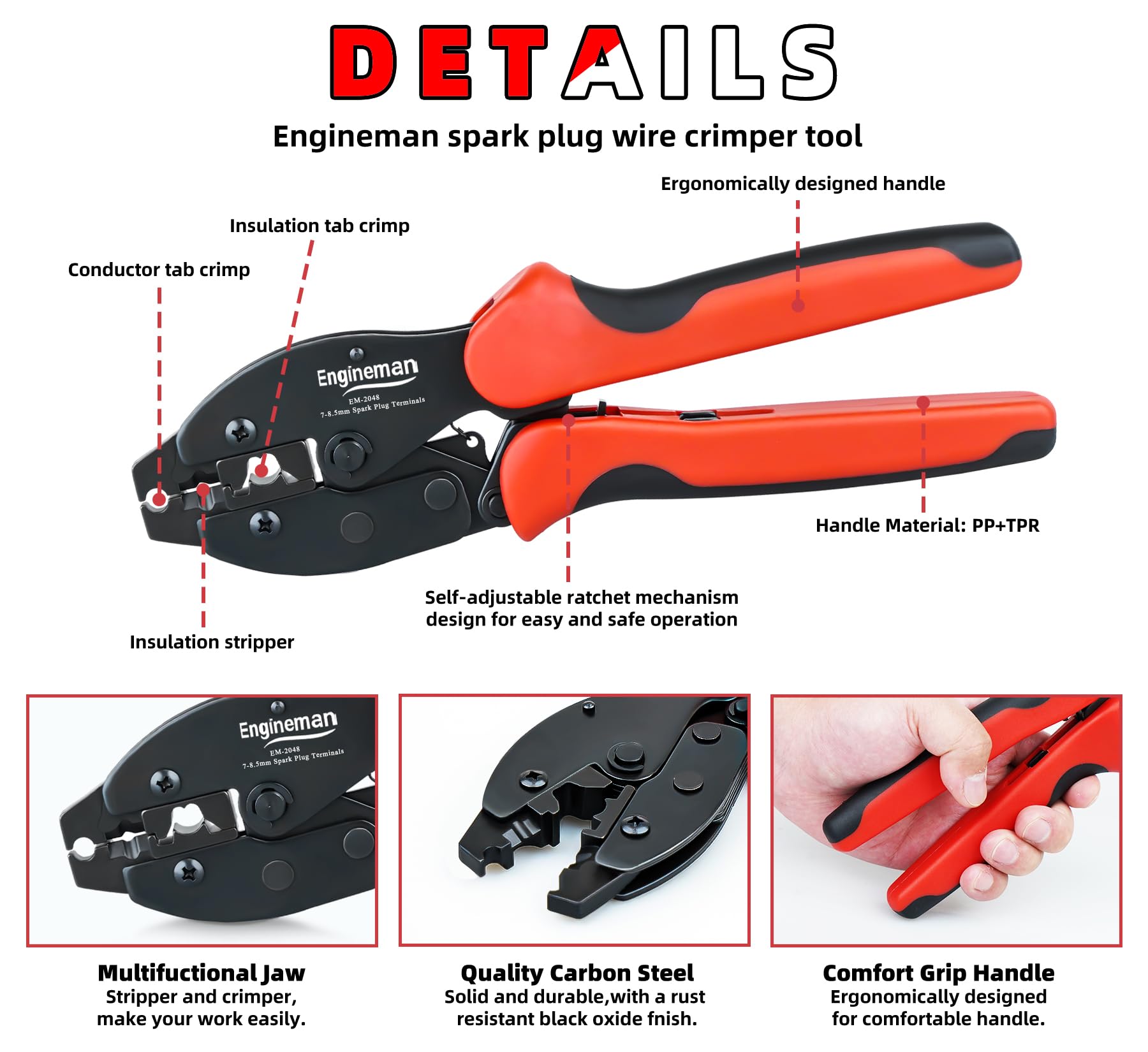 ENGINEMAN wire strip cut tool with adjustable dies and guides.