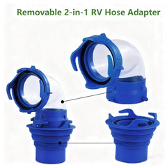 Eniora 90-degree clear adapter highlights real-time flow during dumping.