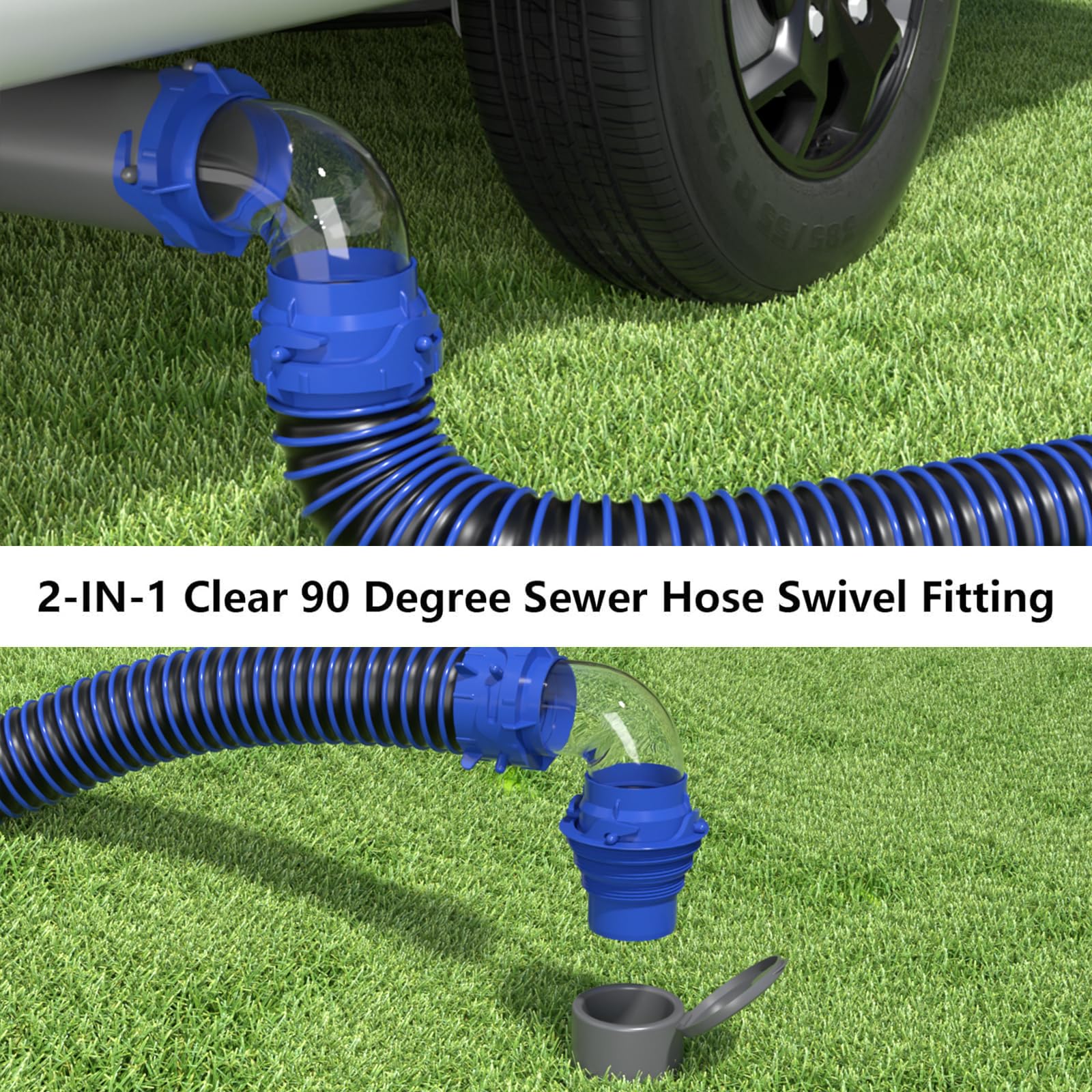 Eniora universal bayonet connection locks onto RV hoses for a quick fit.