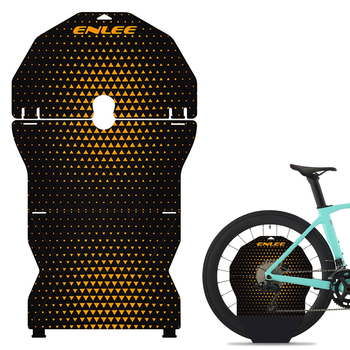ENLEE bike disc brake cover, front view, shields against oil splashes during cleaning.