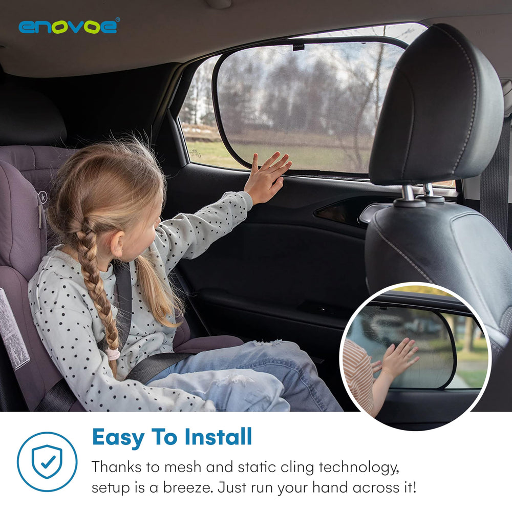 Enovoe static cling setup demonstrates quick suction-free attachment for busy parents