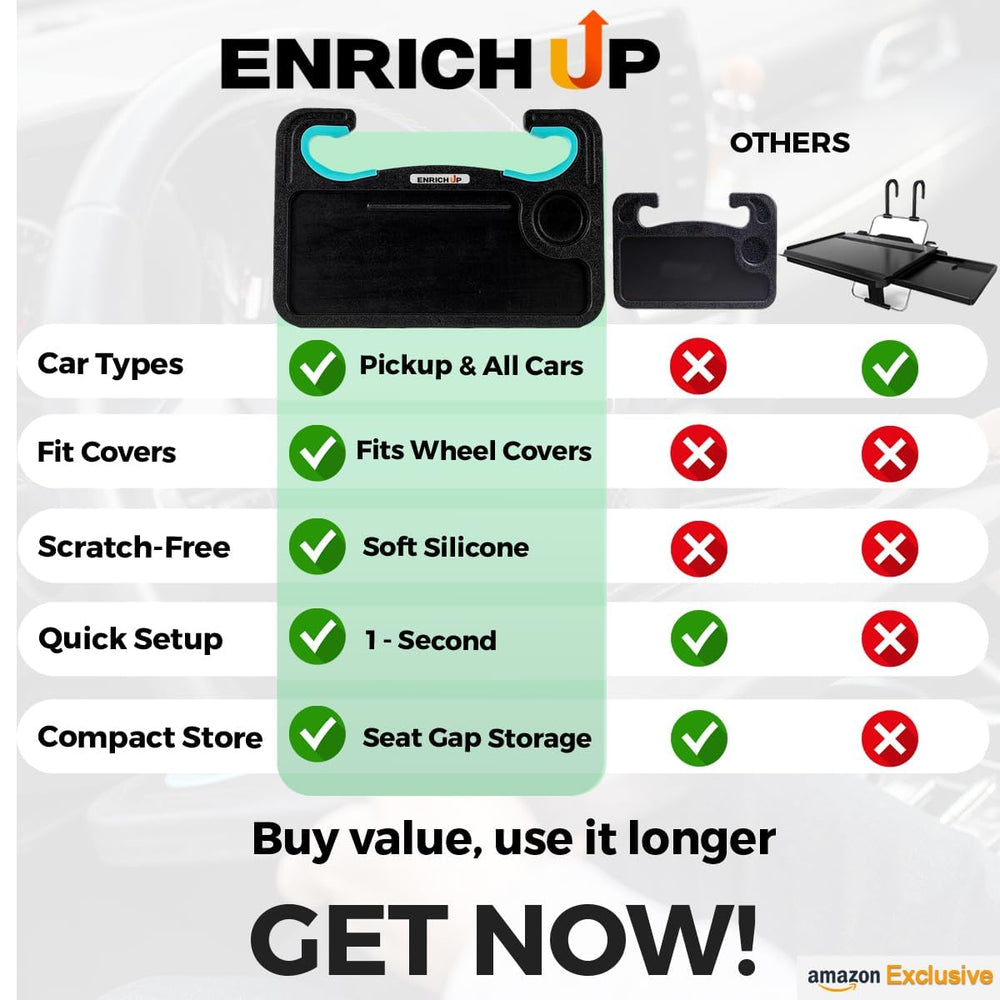 ENRICH UP 2-in-1 car desk supports laptop use during travel.