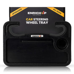 ENRICH UP 2-in-1 car steering wheel tray fits most vehicles for on-the-go work or dining.