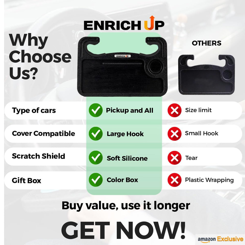 ENRICH UP steering wheel desk provides a stable laptop surface on the go.