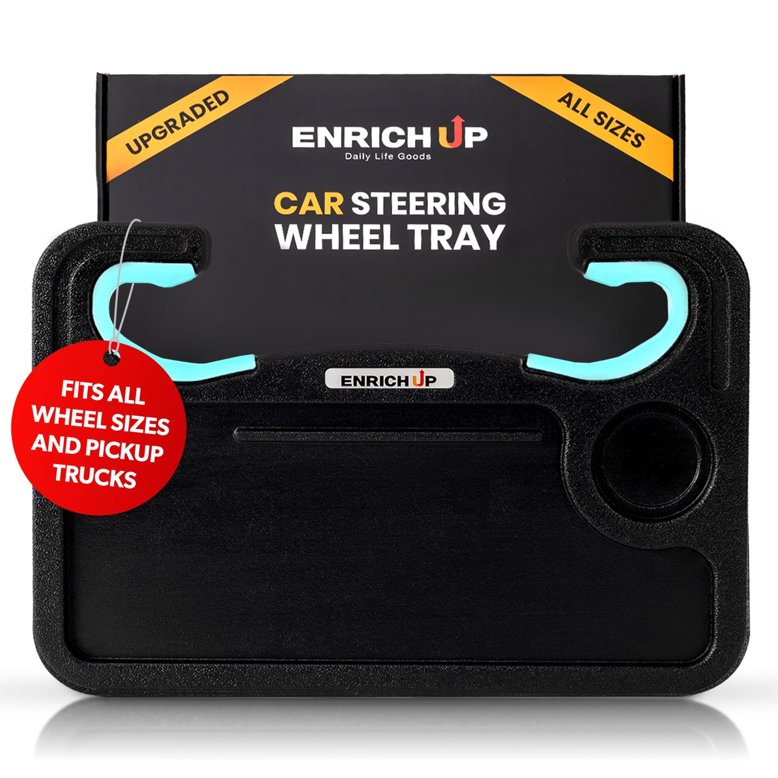 ENRICH UP mint steering wheel tray front view offers portable on-the-go workspace.