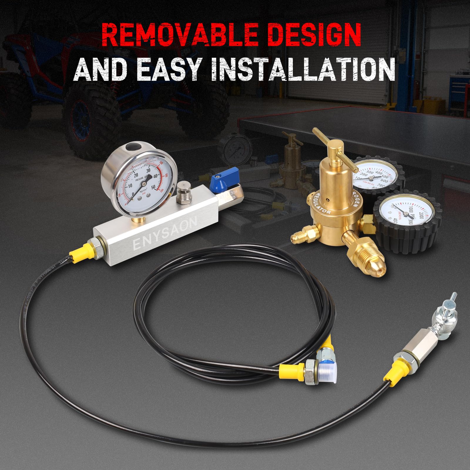 ENYSAON universal compatibility for Schrader-valved shocks across ATVs, dirt bikes, and UTVs
